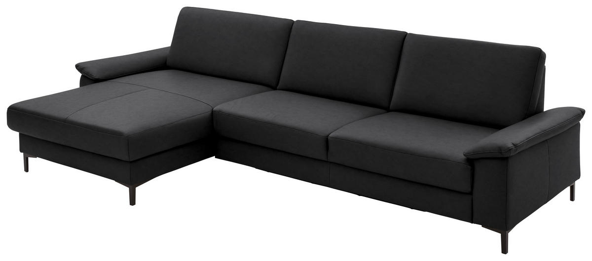 ECKSOFA in Echtleder Schwarz  - Schwarz, Design, Leder/Metall (176/334cm) - Dieter Knoll