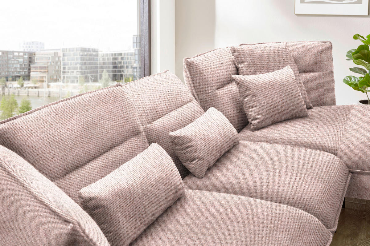 ECKSOFA in Flachgewebe Altrosa  339/153 cm  - Schwarz/Altrosa, Design, Textil/Metall (339/153cm) - Moderano