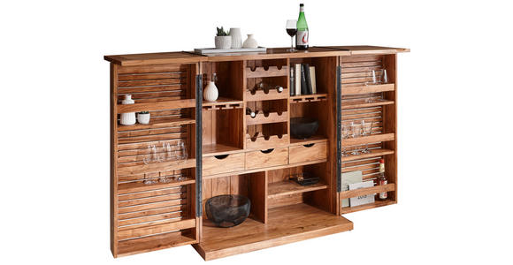 BAR Akazie massiv Akaziefarben  - Schwarz/Akaziefarben, LIFESTYLE, Holz/Metall (100/117/50cm) - Landscape