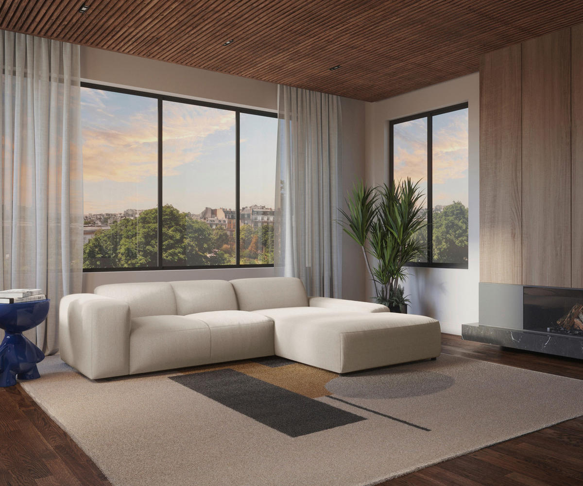 ECKSOFA HANNAH Creme Cord  - Creme/Schwarz, Design, Kunststoff/Textil (304/200cm) - MID.YOU