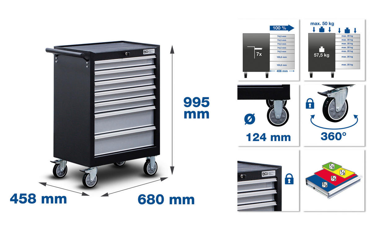 WERKSTATTWAGEN 68/99,5/45,8 cm  - Schwarz/Grau, Basics (68/99,5/45,8cm)