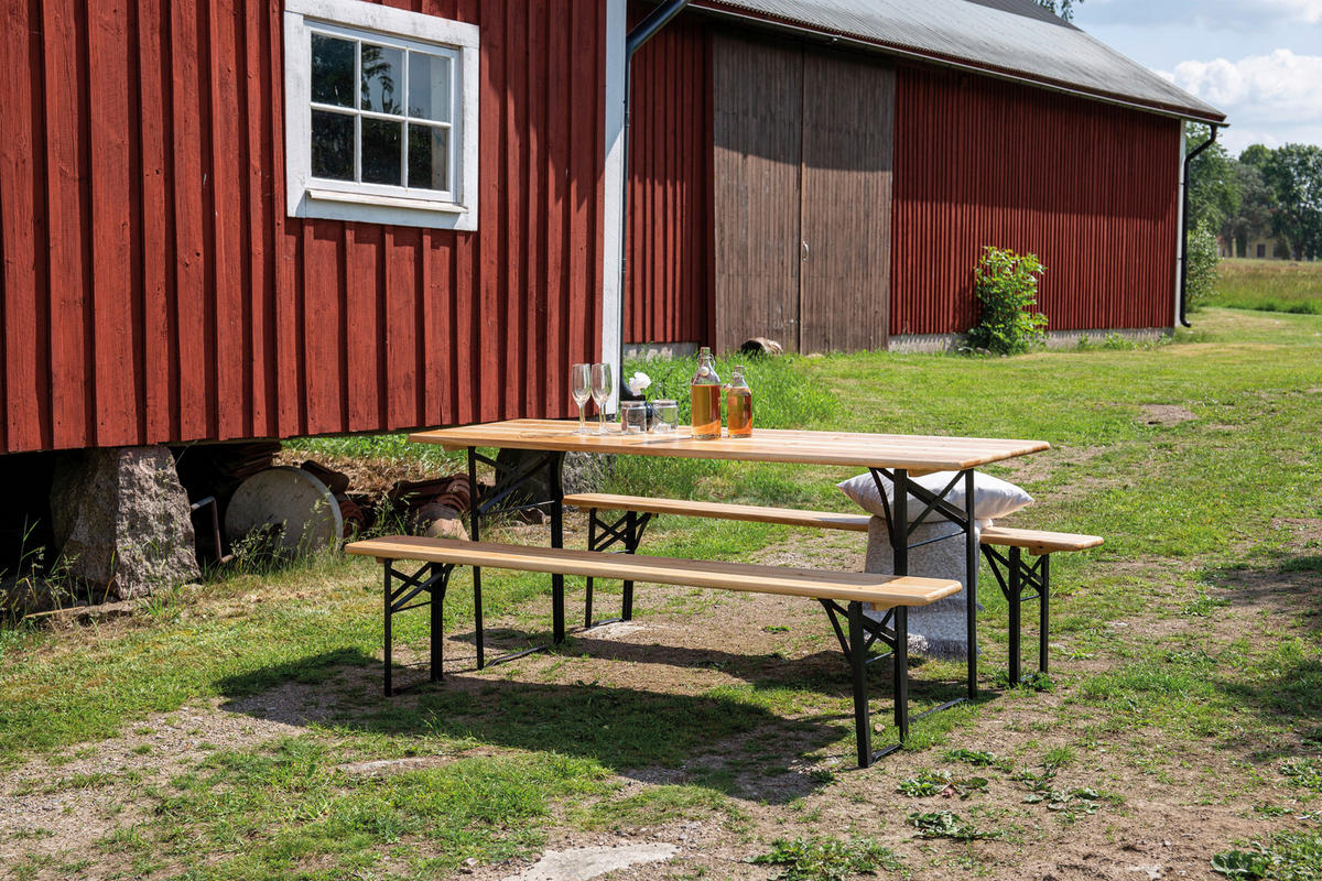 GARTENTISCHGRUPPE Tanne Stahl  - Schwarz/Naturfarben, KONVENTIONELL, Holz/Metall - Gardenson