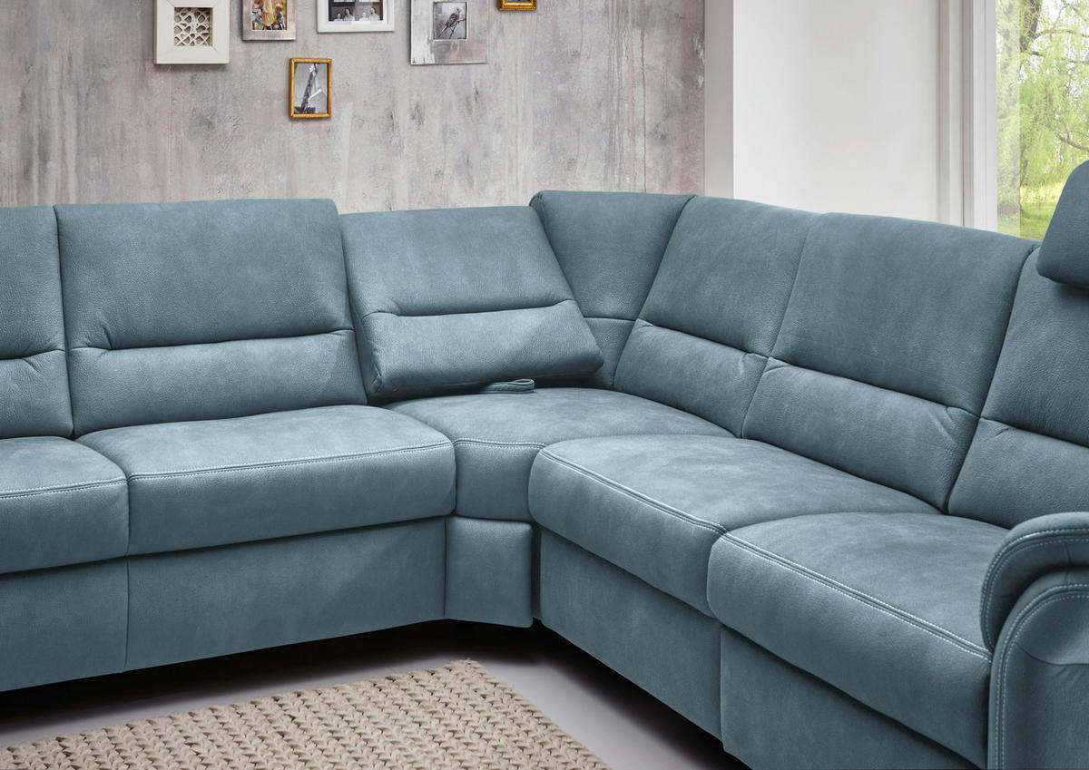 WOHNLANDSCHAFT in Mikrofaser Hellblau  - Alufarben/Hellblau, Konventionell, Textil/Metall (173/330/262cm) - Beldomo System