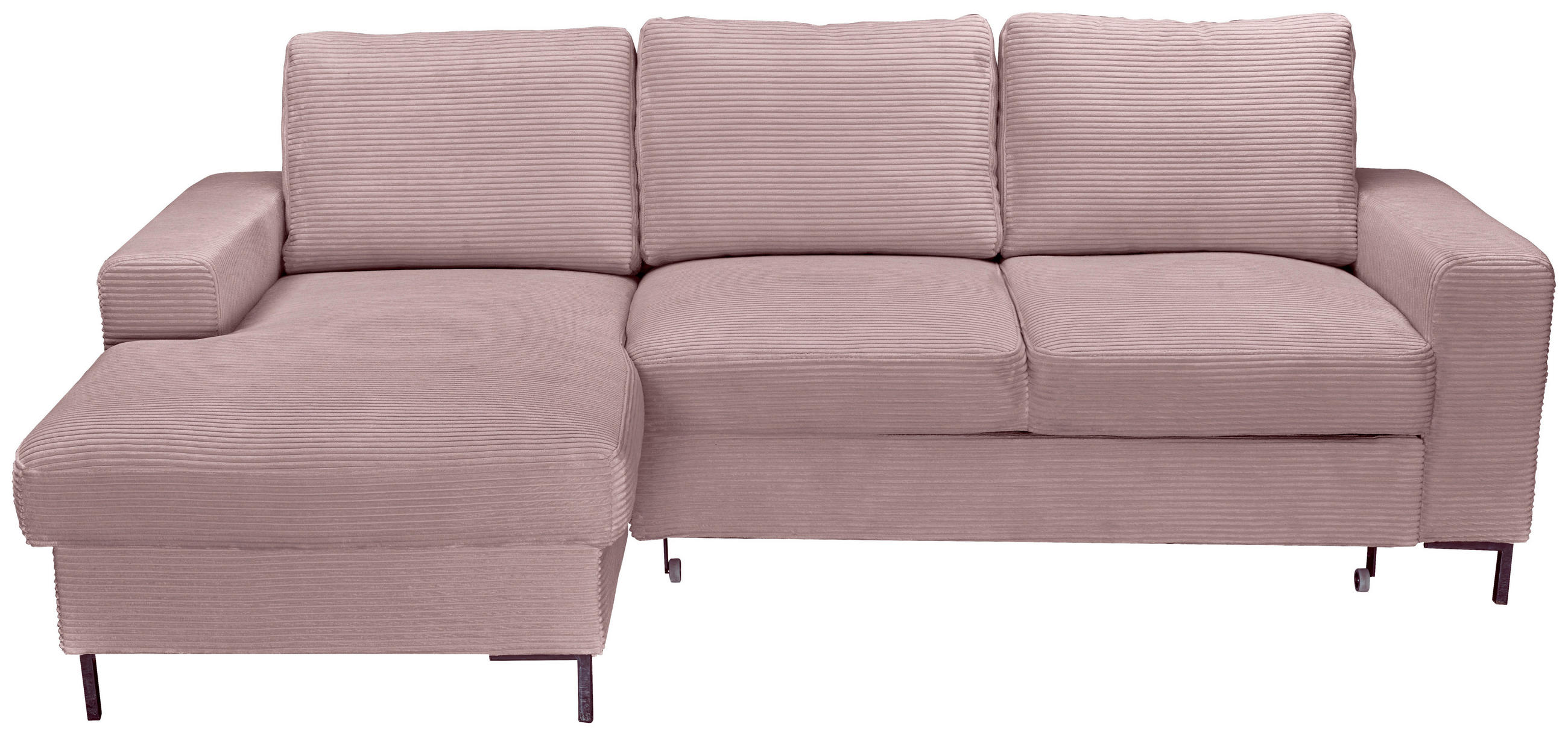 ECKSOFA Altrosa Cord  - Schwarz/Altrosa, KONVENTIONELL, Textil/Metall (150/240cm) - Carryhome