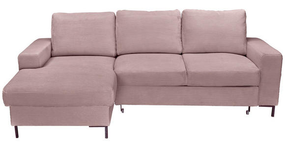 ECKSOFA Altrosa Cord Rückenkissen, Bettkasten, Schlaffunktion, Rücken echt, Liegefläche im Originalstoff  - Schwarz/Altrosa, KONVENTIONELL, Textil/Metall (150/240cm) - Carryhome
