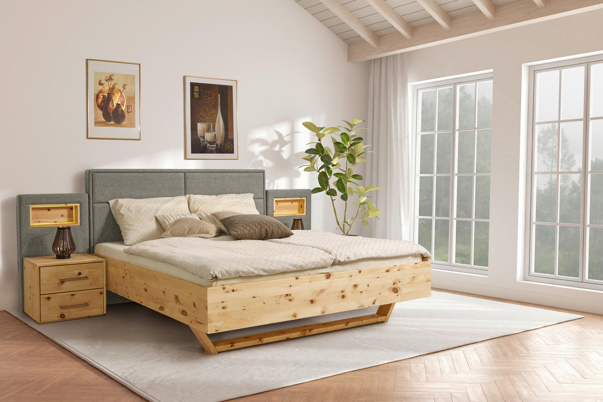 BETT 200/200 cm  Zirbelkieferfarben, Greige   - Greige/Zirbelkieferfarben, Natur, Holz/Textil (200/200cm) - Valnatura
