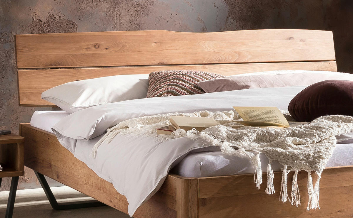 BETT 140/200 cm  in Wildeiche, Schwarz  - Wildeiche/Schwarz, Design, Holz/Metall (140/200cm) - Hasena