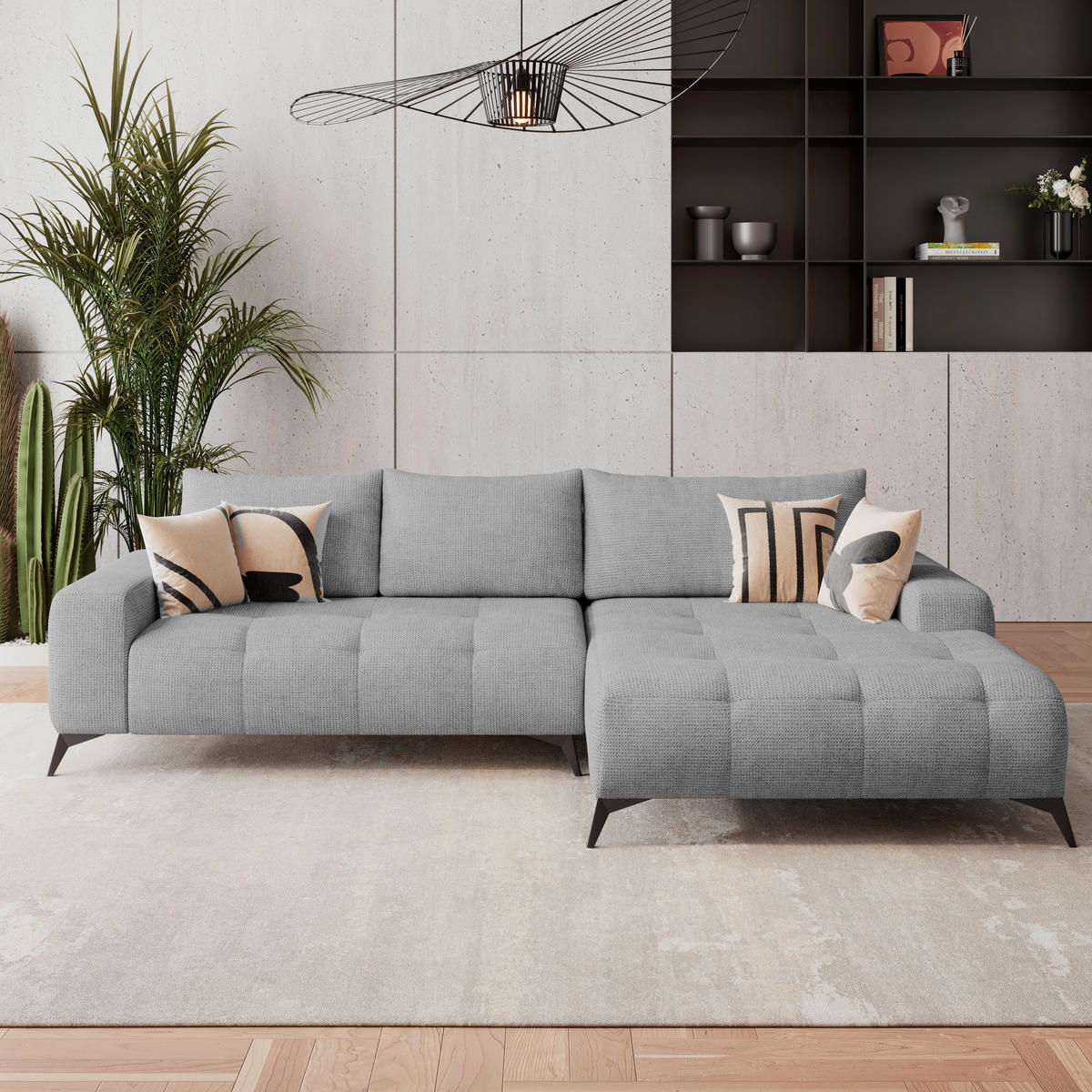 ECKSOFA MAURO Grau Flachgewebe  - Schwarz/Grau, Trend, Textil/Metall (290/175cm) - MID.YOU