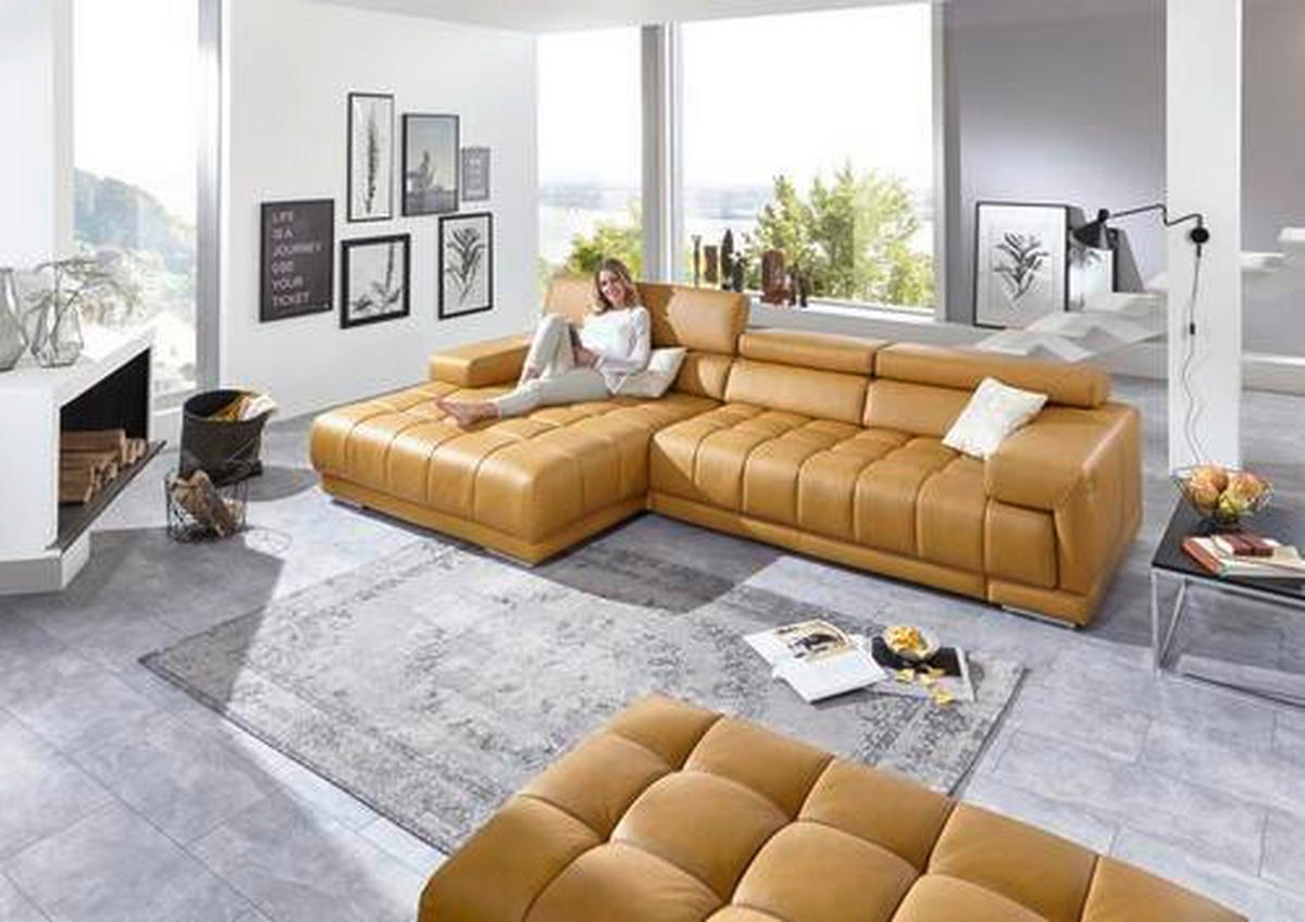 ECKSOFA in Echtleder Currygelb  - Currygelb/Alufarben, Design, Leder/Metall (190/335cm) - Beldomo Speed