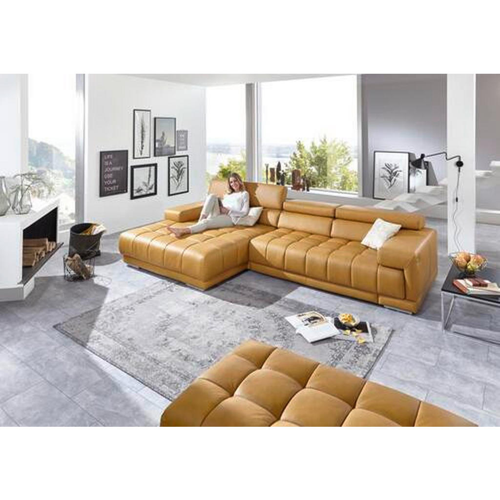 Thumbnail - Beldomo Speed Ecksofa, Currygelb, Leder, Echtleder, Semi-Anilinleder, Uni, 3-Sitzer, Ottomane links, L-Form, 335x190 cm,...