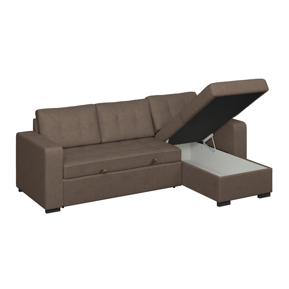 ECKSOFA TURIN Dunkelbraun Mikrofaser, Struktur Rückenkissen, Bettkasten  - Dunkelbraun/Schwarz, Trend, Textil/Metall (239/160cm) - MID.YOU