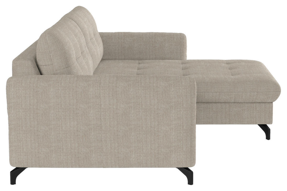 ECKSOFA in Flachgewebe, Leinenoptik Beige  - Beige/Schwarz, Design, Textil/Metall (242/170cm) - Xora