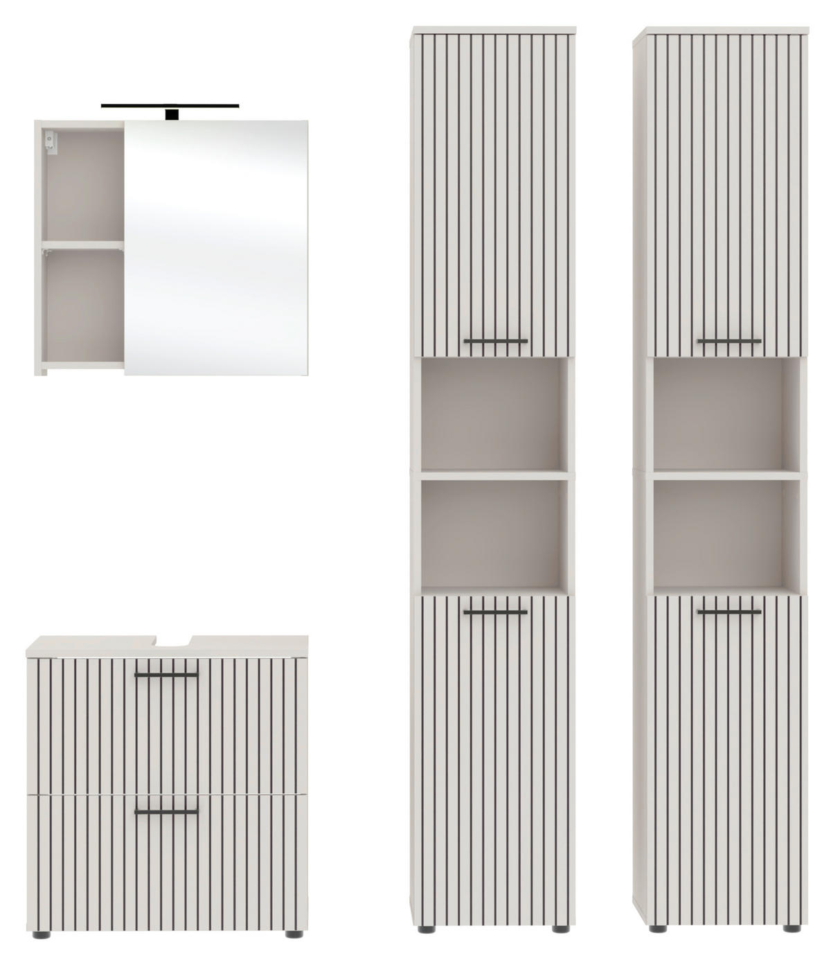 BADEZIMMER 4-teilig  in 160 cm  - Kaschmir/Schwarz, Trend, Glas/Holzwerkstoff (160cm) - Respekta
