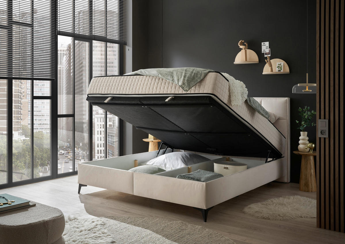 BOXBETT 180/200 cm  in Creme  - Creme/Schwarz, MODERN, Holzwerkstoff/Kunststoff (180/200cm) - MID.YOU
