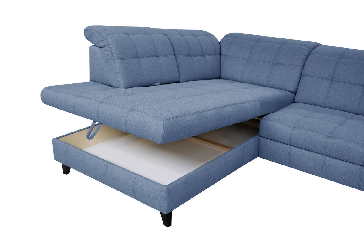 ECKSOFA in Webstoff Blau  - Blau/Schwarz, Design, Holz/Textil (297/216cm) - Xora