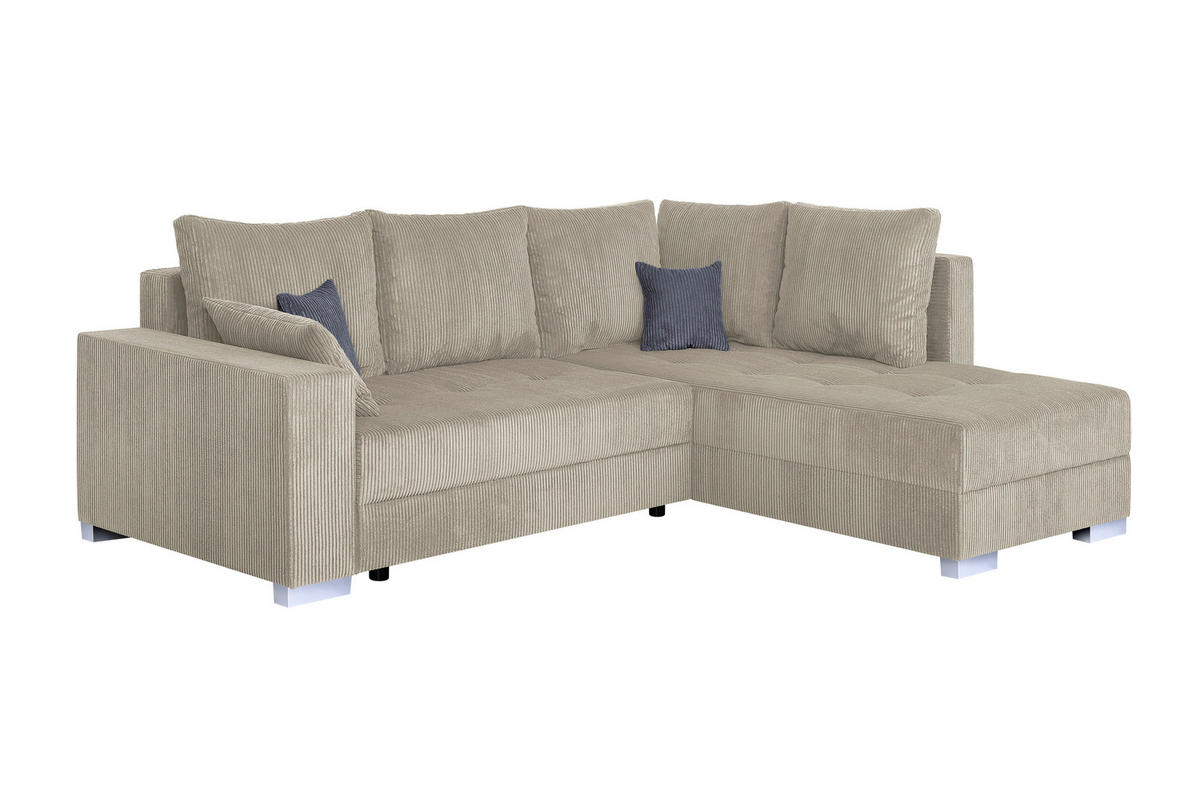 ECKSOFA Creme Cord  - Chromfarben/Dunkelgrau, Design, Kunststoff/Textil (260/218cm) - P & B