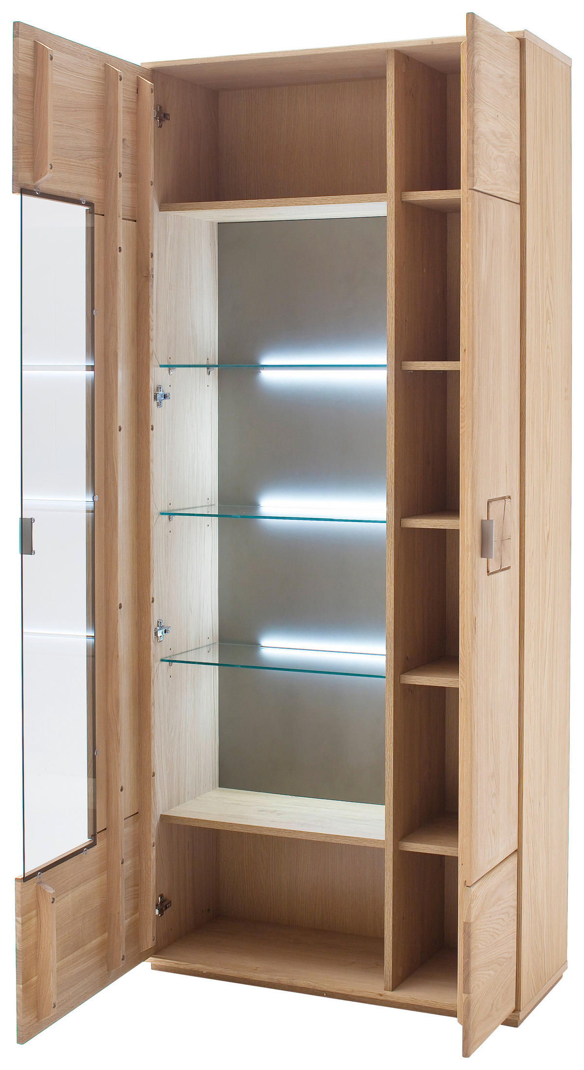 VITRINE  in teilmassiv Eiche Eichefarben - Eichefarben/Nickelfarben, Design, Glas/Holz (90/208/38cm) - Livetastic