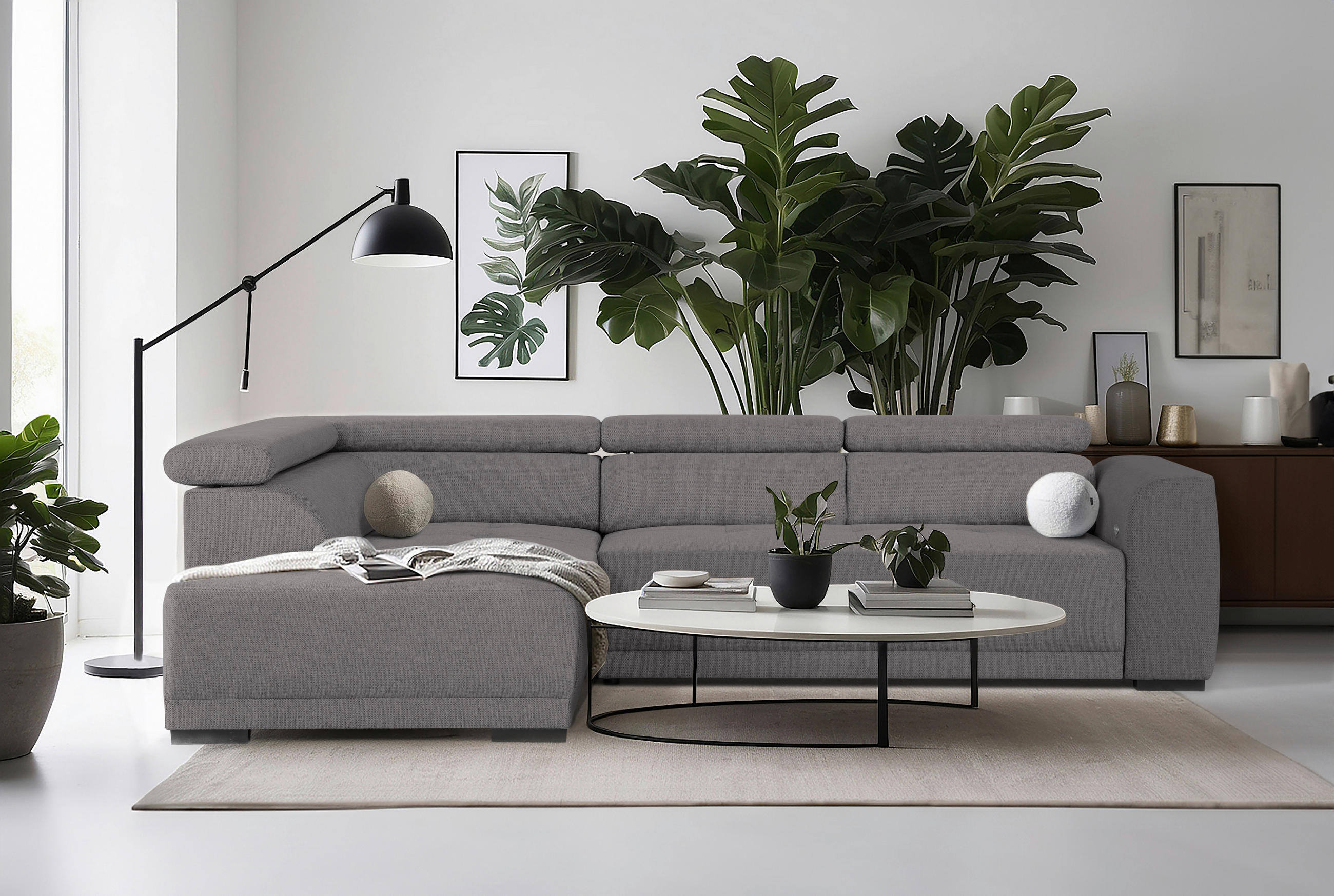 ECKSOFA in Struktur Anthrazit  - Anthrazit/Schwarz, Design, Kunststoff/Textil (205/284cm) - MID.YOU