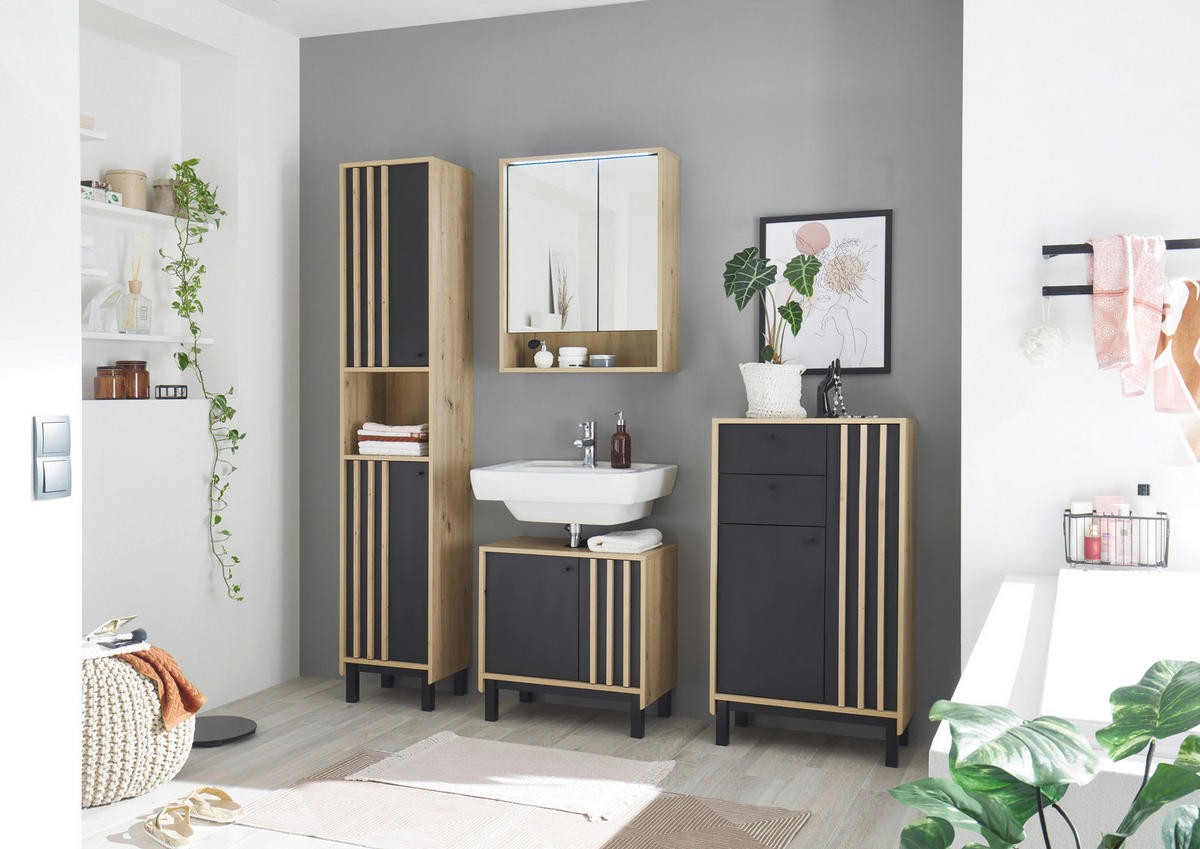 MIDISCHRANK 60/106/32 cm  - Schwarz/Eiche Artisan, Modern, Holzwerkstoff/Kunststoff (60/106/32cm) - MID.YOU