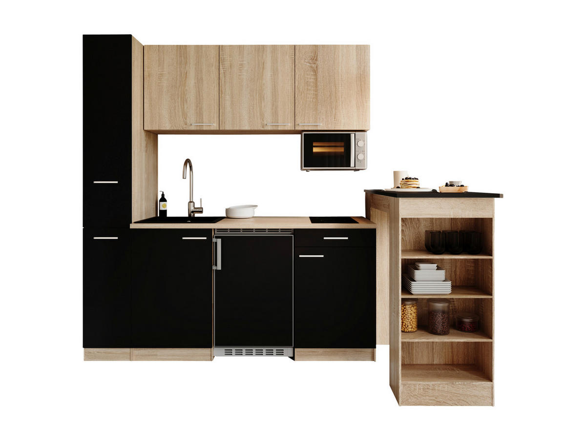KUHINJSKI BLOK - črna/barve hrasta, Design, umetna masa/leseni material (180cm) - Respekta