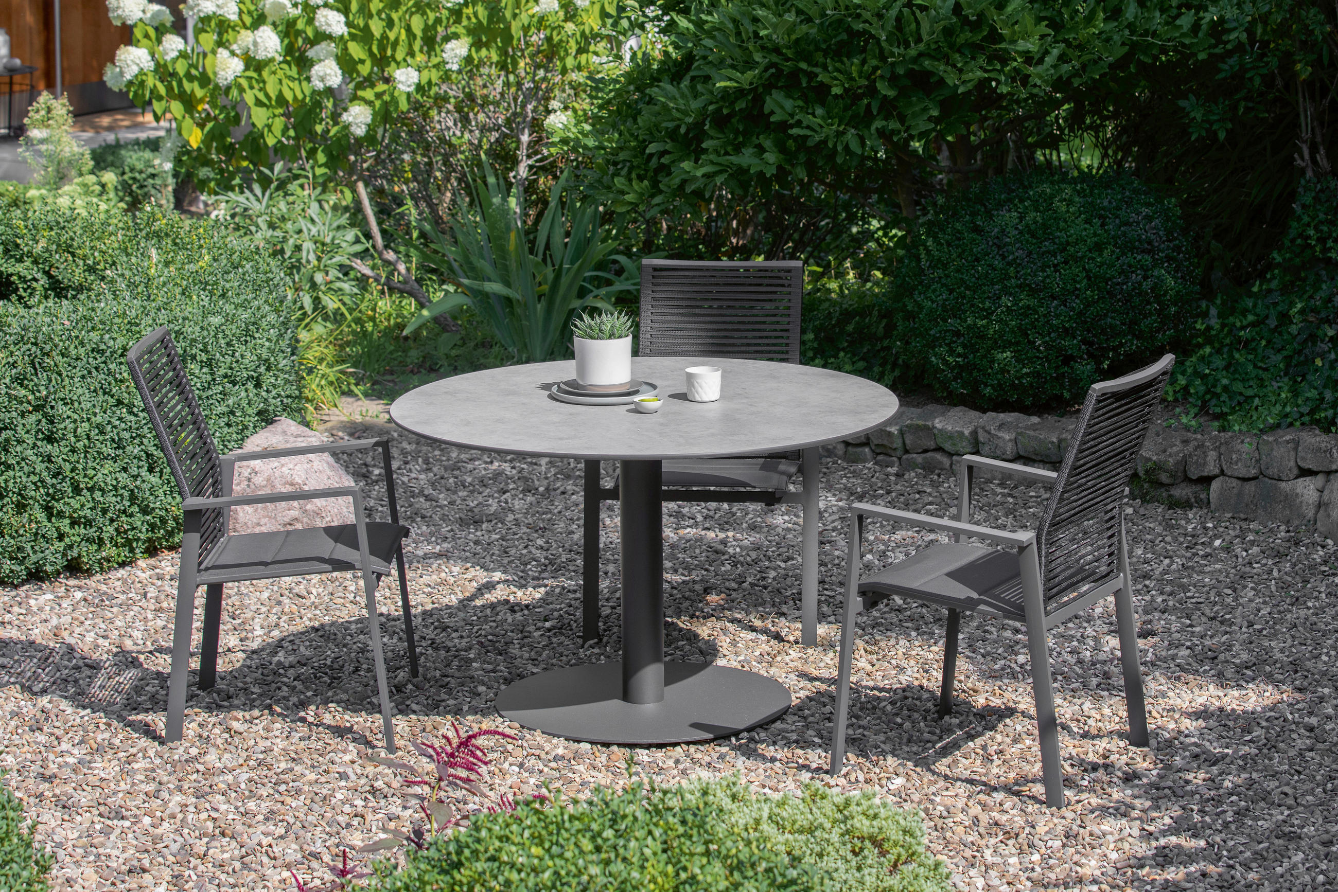 GARTENSTUHL Aluminium Anthrazit, Schwarz  - Anthrazit/Schwarz, Basics, Textil/Metall (61/95/65cm)