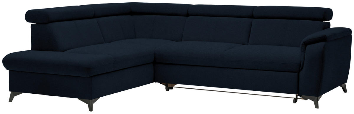 ECKSOFA in Mikrofaser Dunkelblau  - Schwarz/Dunkelblau, Design, Textil/Metall (203/260cm) - Stylife