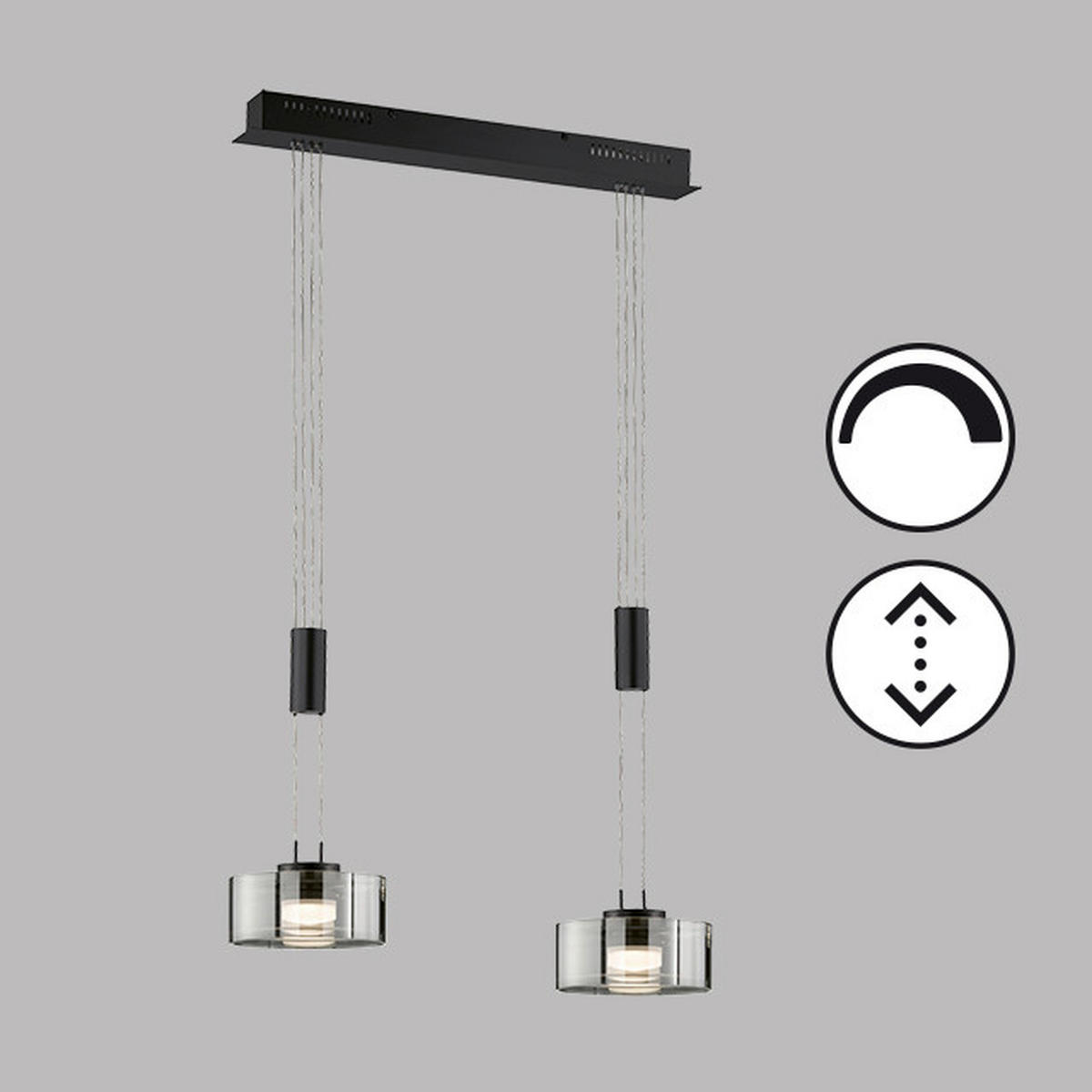 LED-PENDELLEUCHTE Lavin 64/20/160 cm  - Schwarz, Design, Glas/Metall (64/20/160cm) - Fischer & Honsel