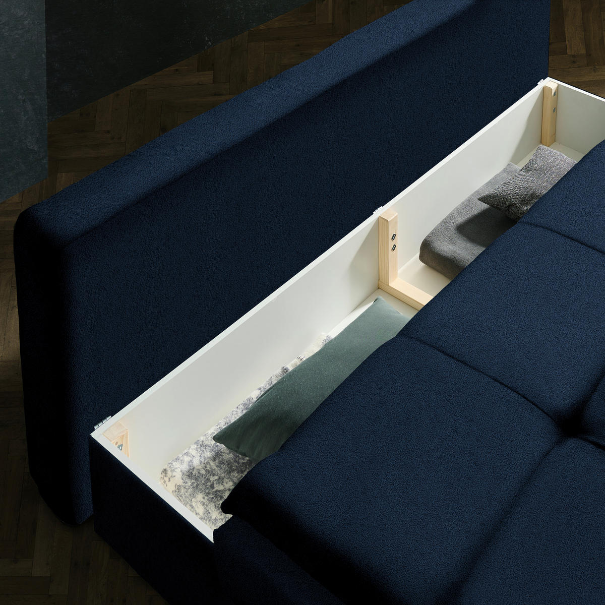 SCHLAFSOFA in Chenille, Plüsch Blau  - Blau/Schwarz, MODERN, Textil/Metall (208/73/92/102cm) - Novel
