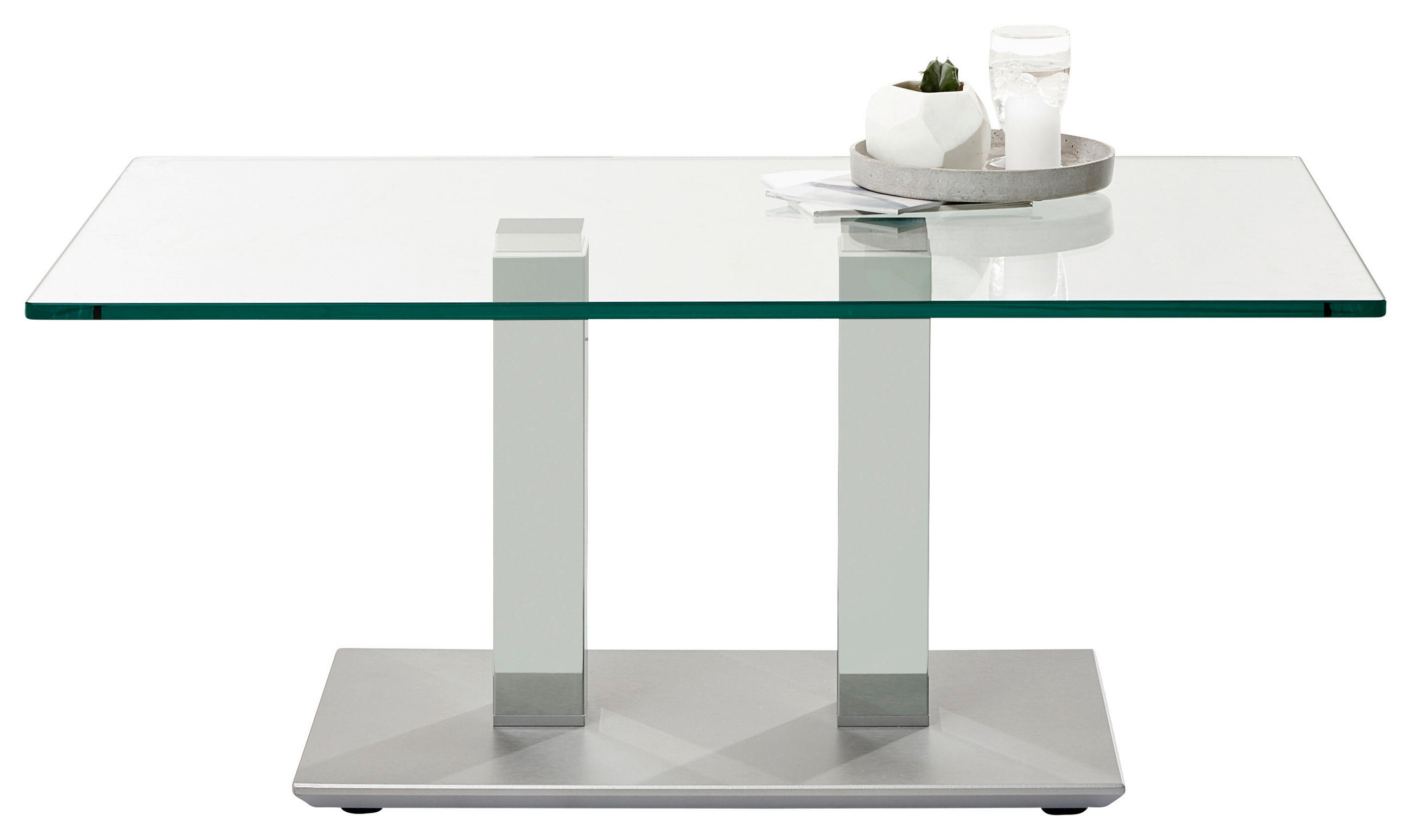 COUCHTISCH Klarglas 110/70/46-65 cm rechteckig Weiß, Edelstahlfarben  - Edelstahlfarben/Weiß, Design, Glas/Kunststoff (110/70/46-65cm)