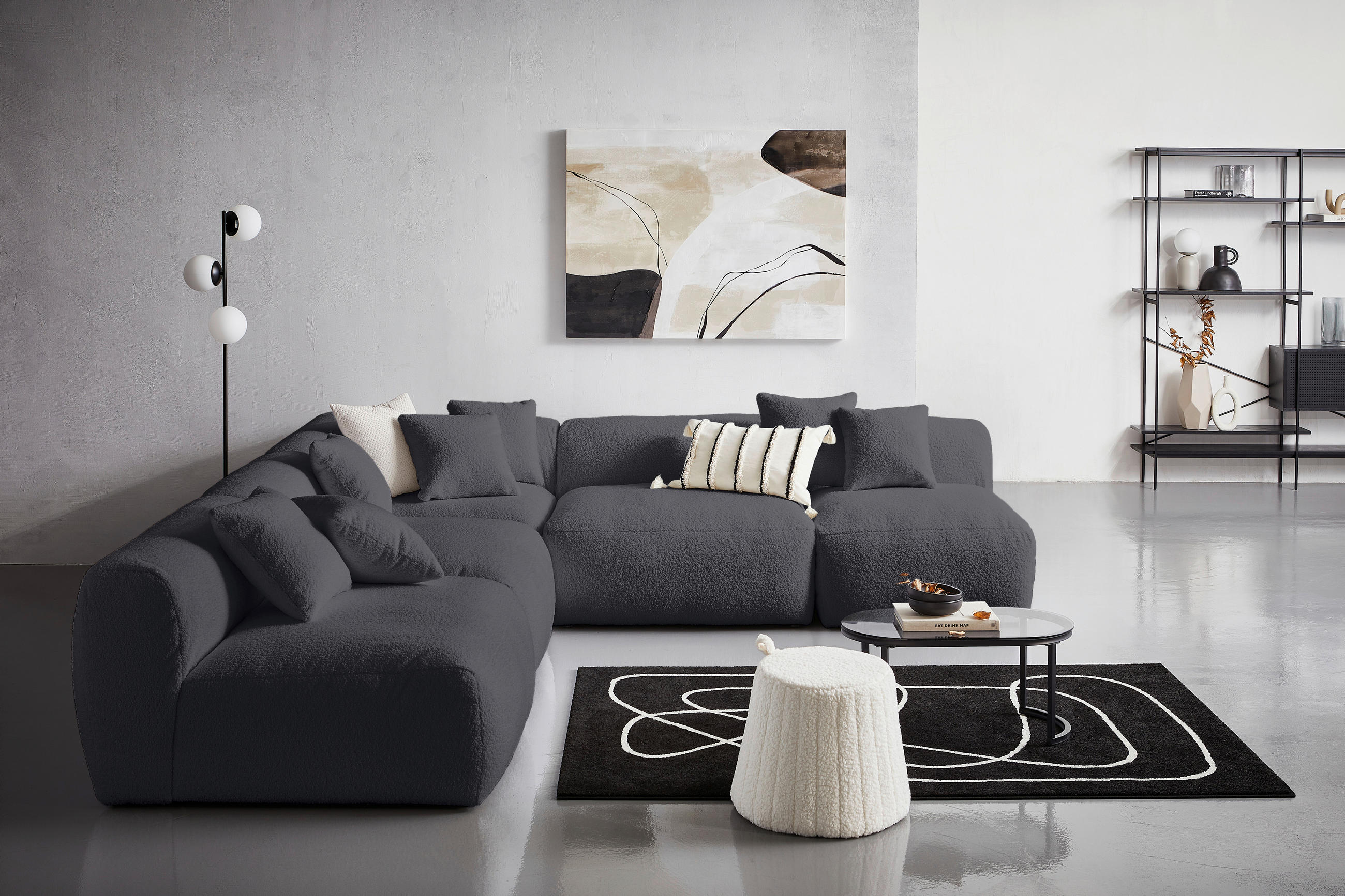 SOFAELEMENT in Flachgewebe, Teddystoff Dunkelgrau  - Dunkelgrau, Trend, Textil (115/70/115cm) - Livetastic