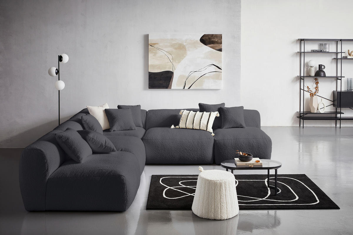 SOFAELEMENT BLOOM Flachgewebe, Teddystoff Dunkelgrau  - Dunkelgrau, Trend, Textil (120/70/122cm) - Livetastic