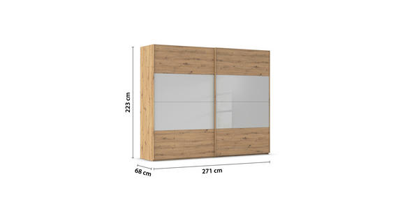 SCHWEBETÜRENSCHRANK 271/223/68 cm 2-türig Eiche Artisan, Seidengrau  - Eichefarben/Seidengrau, Design, Glas/Holzwerkstoff (271/223/68cm) - Xora