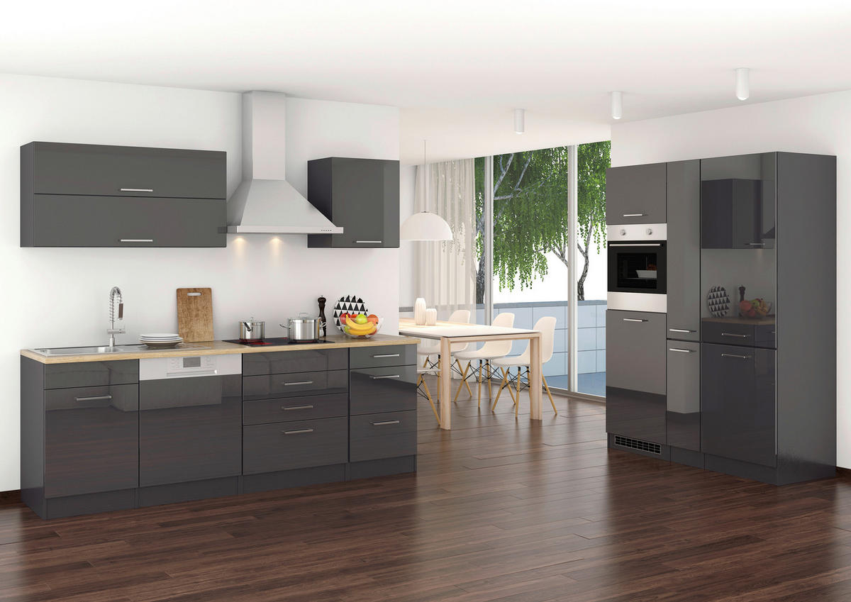 KÜCHENBLOCK 390 cm   Graphitfarben  - Silberfarben/Graphitfarben, Modern, Holzwerkstoff/Metall (390cm) - Held