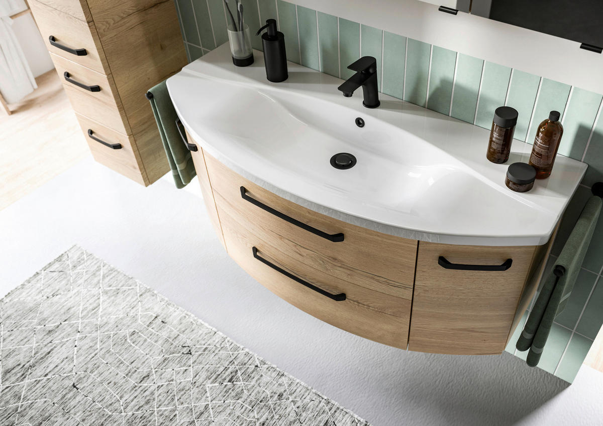 BADEZIMMER 3-teilig  in 120,5 cm  - Chromfarben/Eichefarben, MODERN, Glas/Keramik (120,5cm) - Sadena