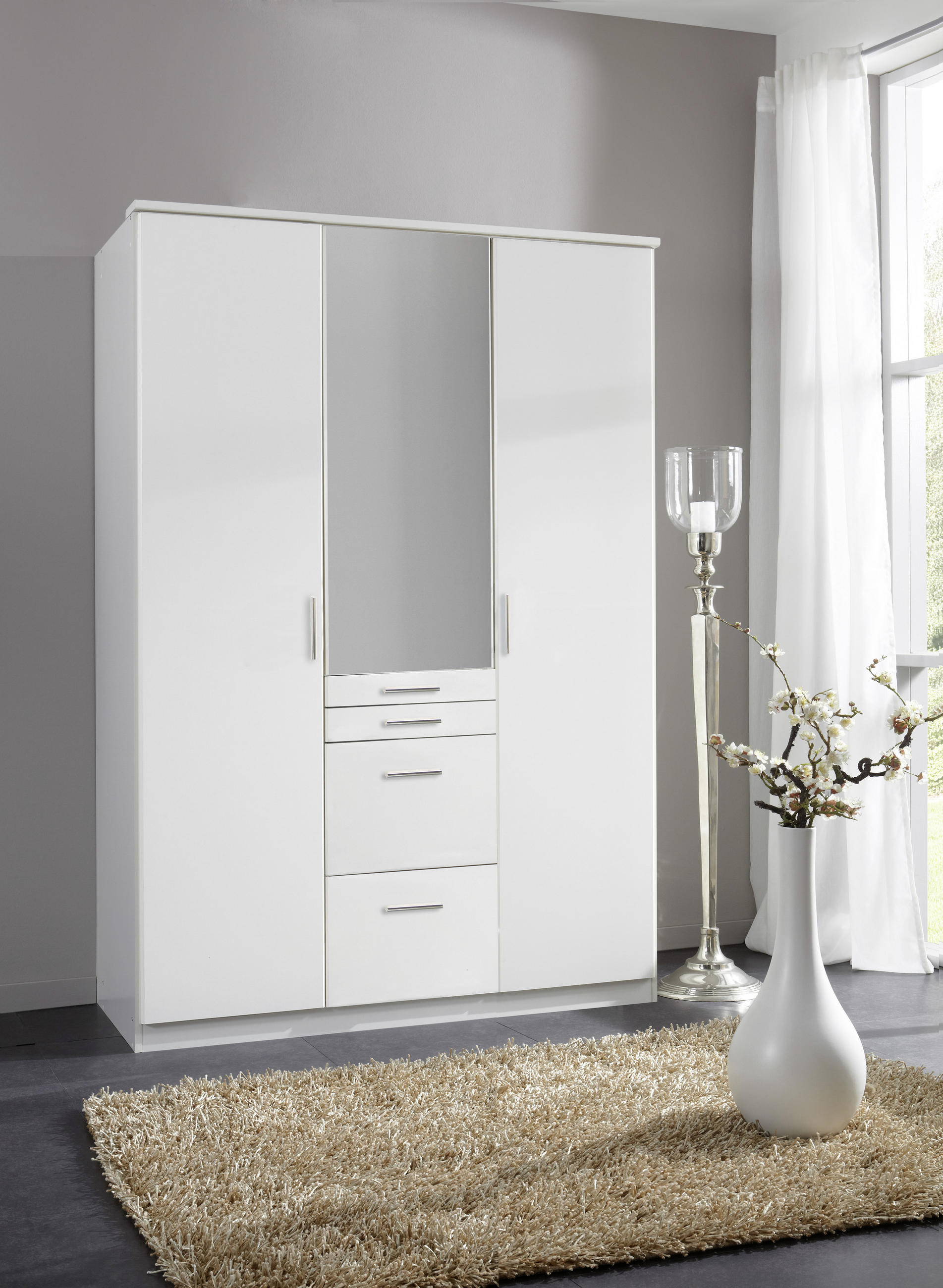 GARDEROB 135/198/58 cm 3-dörrar - vit/aluminiumfärg, Klassisk, trämaterial/plast (135/198/58cm) - MID.YOU