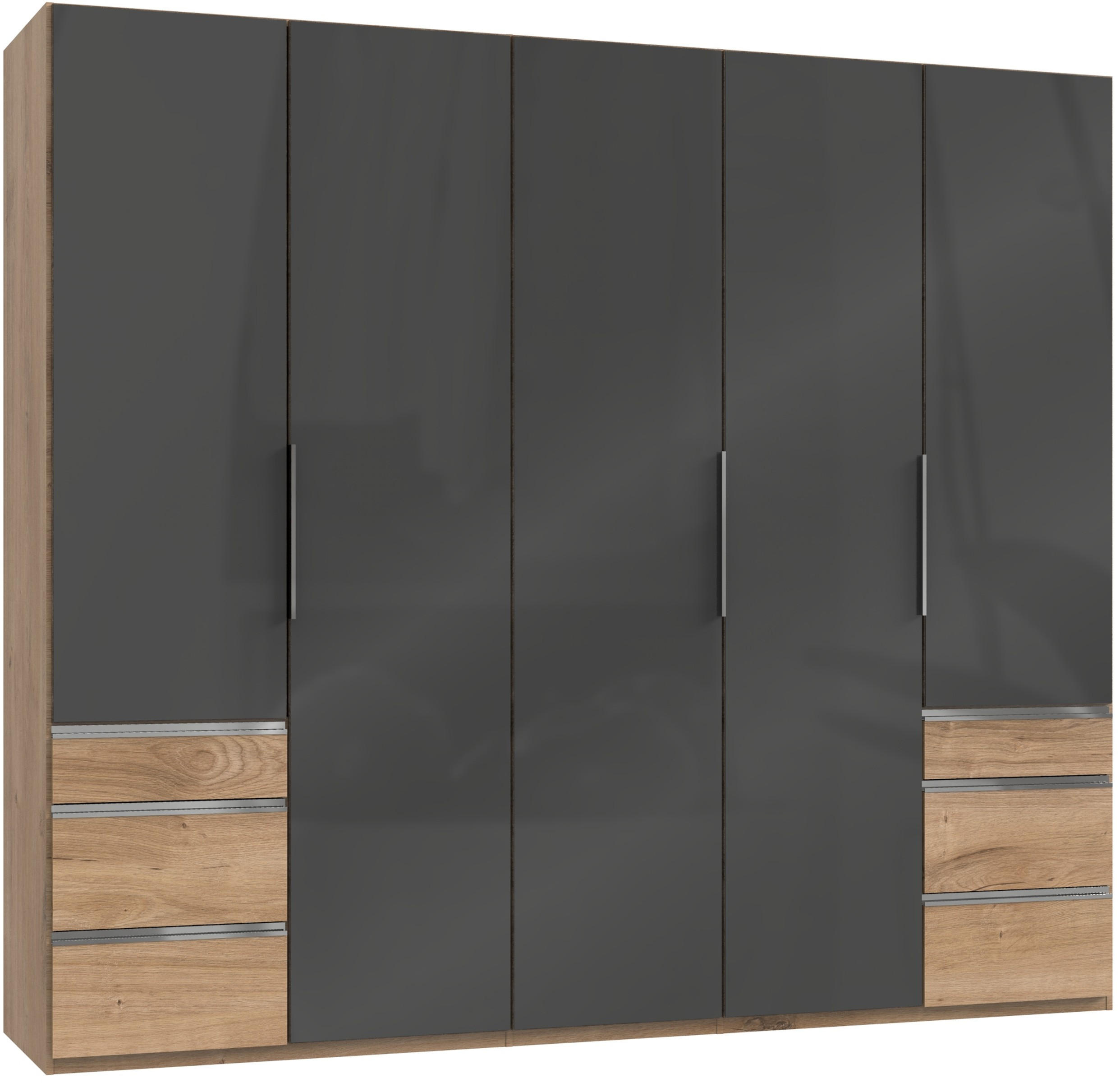 DREHTÜRENSCHRANK in Eichefarben, Grau - Chromfarben/Eichefarben, Modern, Glas/Holzwerkstoff (250/216/58cm) - MID.YOU
