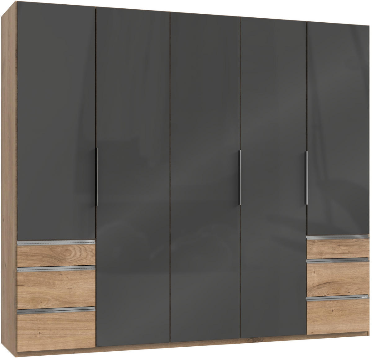 DREHTÜRENSCHRANK in Eichefarben, Grau  - Chromfarben/Eichefarben, Modern, Glas/Holzwerkstoff (250/216/58cm) - MID.YOU