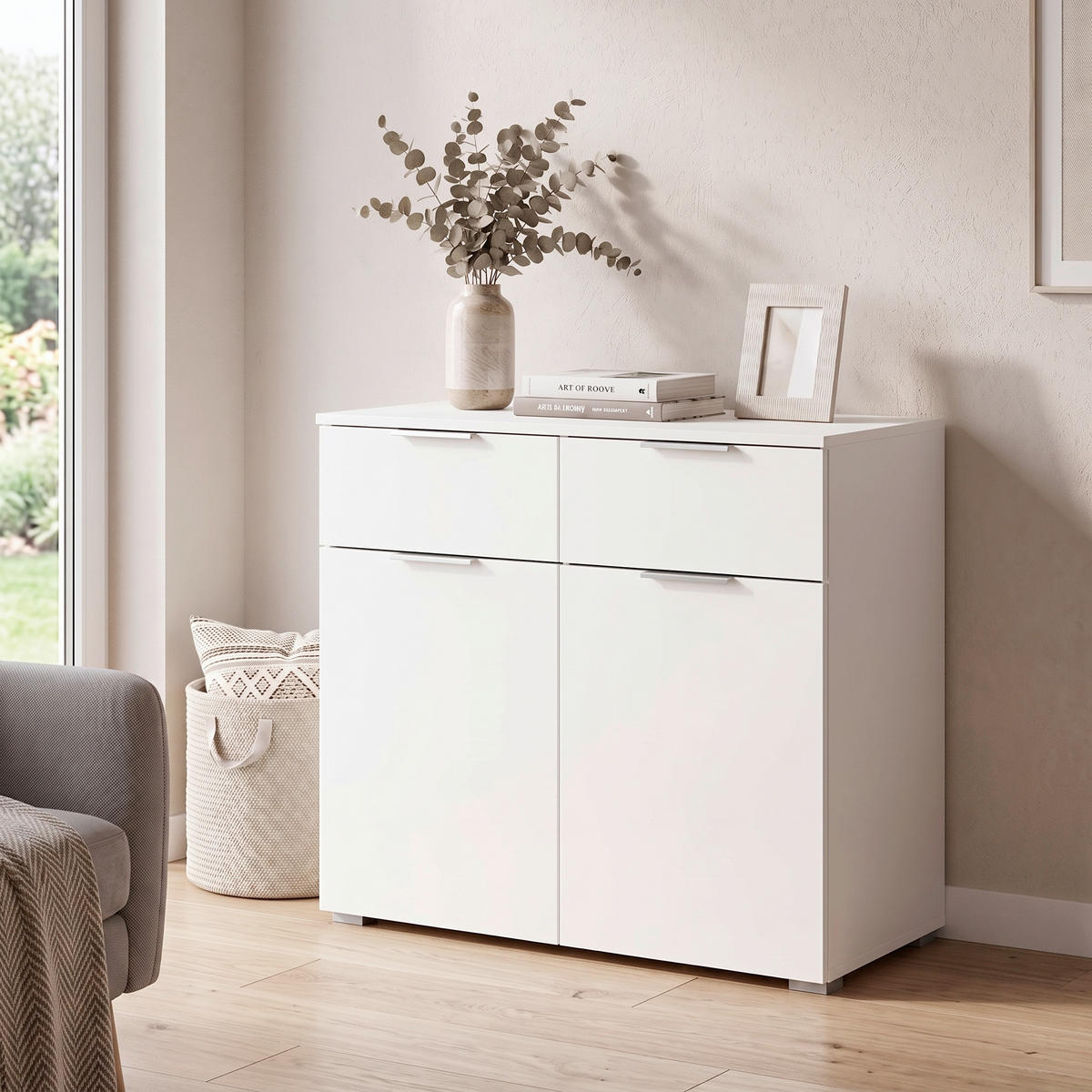 BYRÅ 80/81/42 cm  - vit/aluminiumfärg, Modern, trämaterial (80/81/42cm) - Rauch Möbel