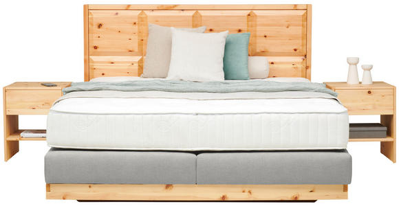 BOXSPRINGBETT 180/200 cm  in Zirbelkieferfarben, Hellgrau  - Zirbelkieferfarben/Hellgrau, Natur, Holz/Textil (180/200cm) - Valnatura