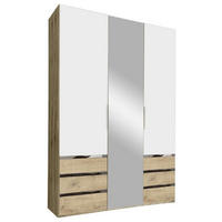 DREHTÜRENSCHRANK in Silberfarben, Weiss, Eichefarben  - Chromfarben/Weiss, Modern, Glas/Holzwerkstoff (150/216/58cm) - MID.YOU