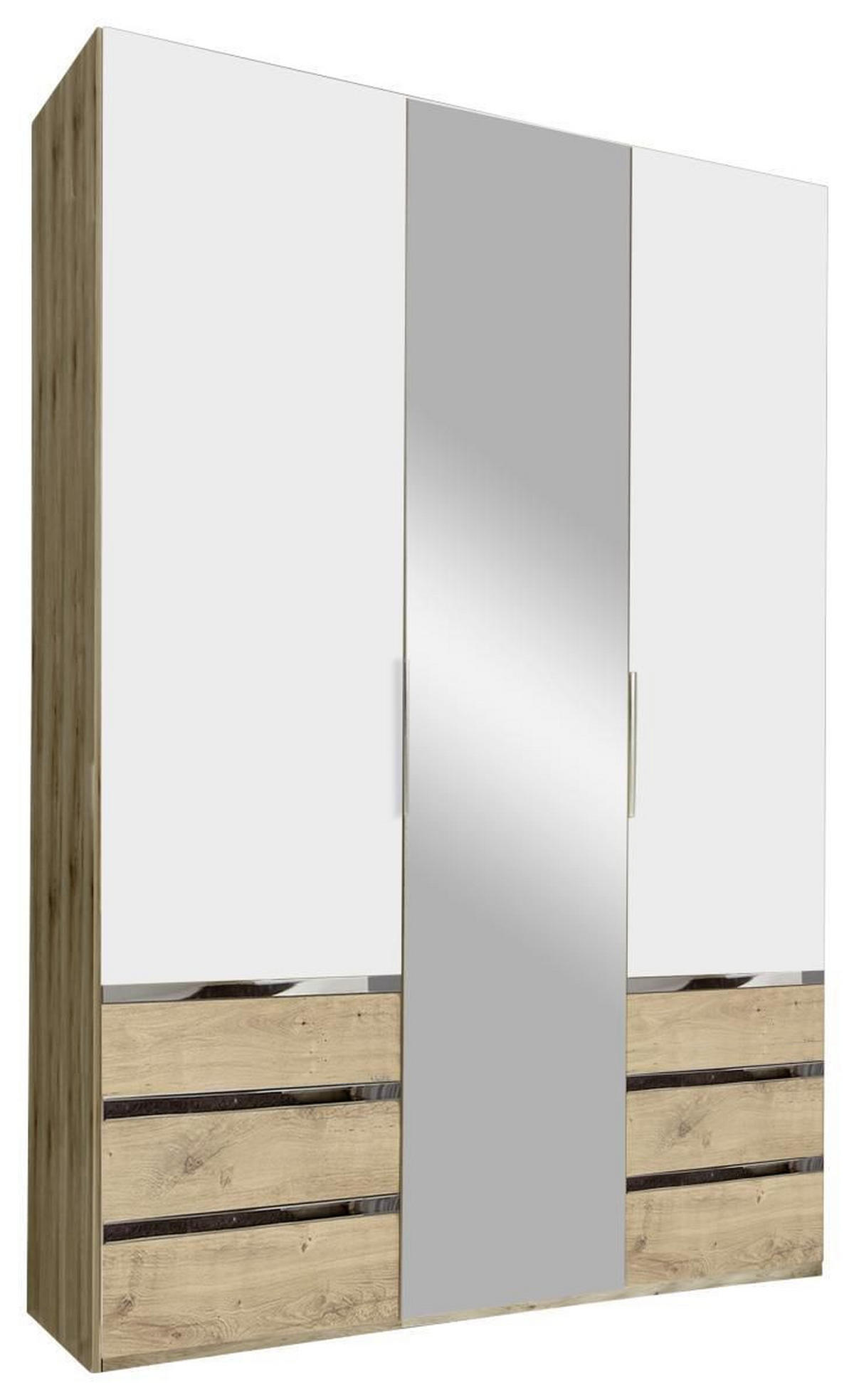 DREHTÜRENSCHRANK in Silberfarben, Weiss, Eichefarben  - Chromfarben/Weiss, Modern, Glas/Holzwerkstoff (150/216/58cm) - MID.YOU