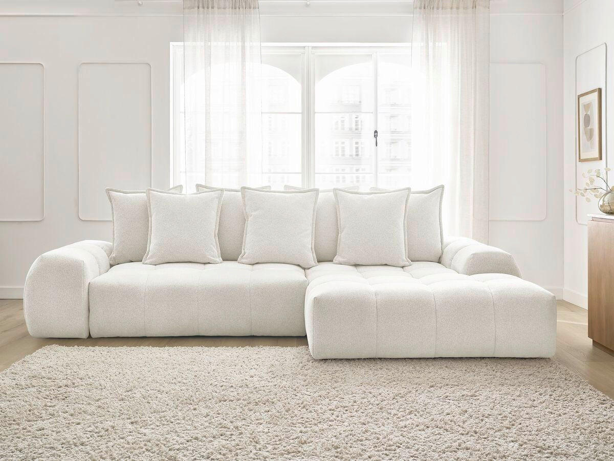 ECKSCHLAFSOFA EVEREST  mit Rücken echt, Armteil links, Armteil rechts Flachgewebe Weiß  - Schwarz/Weiß, MODERN, Kunststoff/Textil (318/180cm) - Livetastic