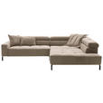 ECKSOFA Taupe Cord Rücken echt, Kopfteilverstellung, Sitzvorzug  - Taupe/Schwarz, KONVENTIONELL, Textil/Metall (311/219cm) - Hom`in