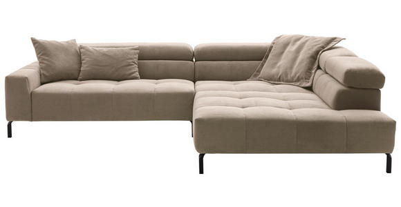 ECKSOFA Taupe Cord Rücken echt, Kopfteilverstellung, Sitzvorzug  - Taupe/Schwarz, KONVENTIONELL, Textil/Metall (311/219cm) - Hom`in