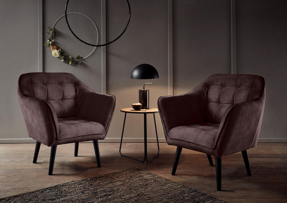 COCKTAILSESSEL in Mikrovelours Aubergine  - Aubergine/Schwarz, Modern, Holz/Holzwerkstoff (84/87/70cm) - MID.YOU