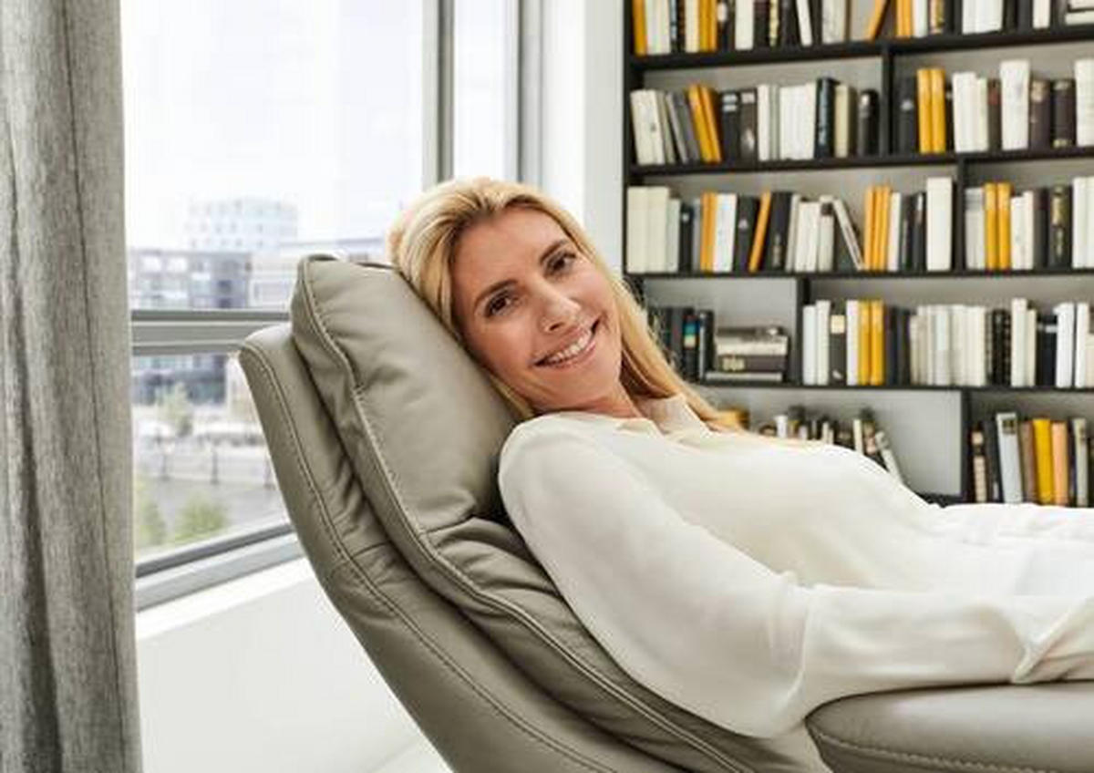 RELAXSESSEL in Leder Hellgrau  - Hellgrau/Schwarz, Design, Leder/Metall (83/116/87cm) - Valdera