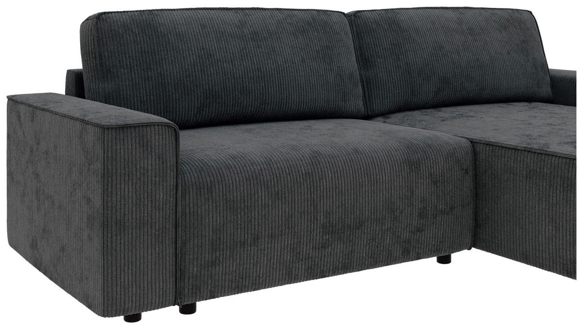ECKSOFA CHANCE Dunkelgrau Cord  - Dunkelgrau/Schwarz, MODERN, Kunststoff/Textil (265/164cm) - Trendmanufaktur