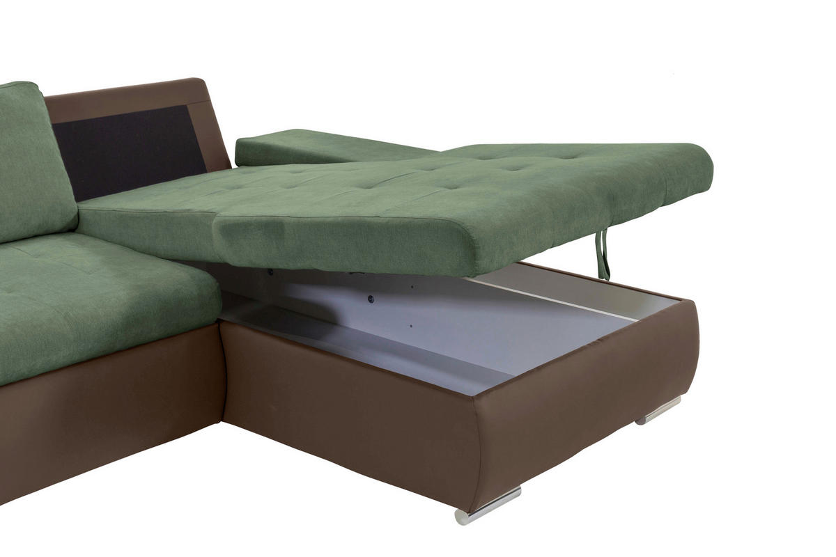 SEDEŽNA GARNITURA, gladka tkanina olivno zelena , rjava  - barve niklja/olivno zelena, Design, umetna masa/tekstil (271/175cm) - Xora