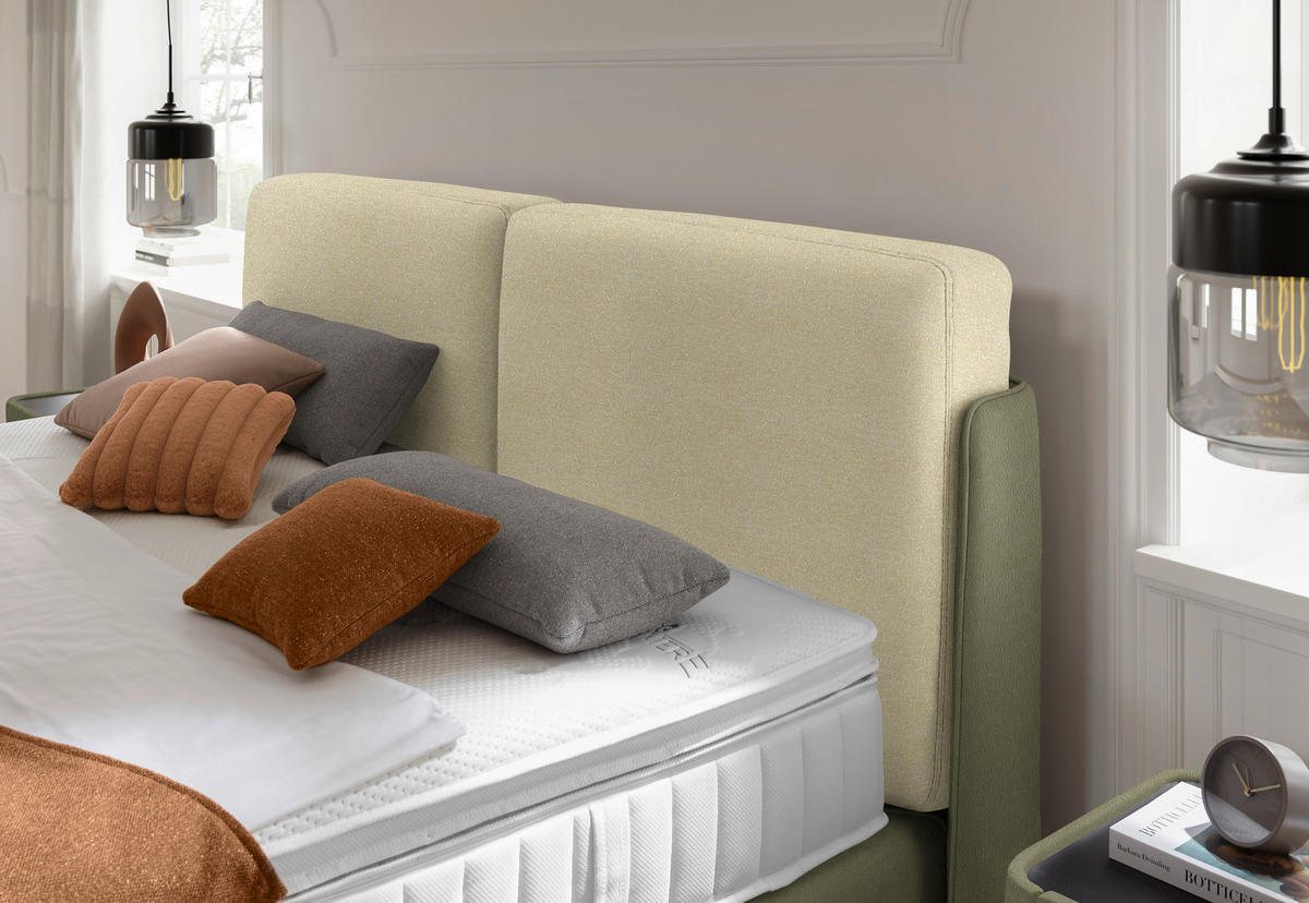 BOXSPRINGBETT 160/200 cm  in Creme, Olivgrün  - Creme/Schwarz, Design, Textil/Metall (160/200cm) - Johann Jakob