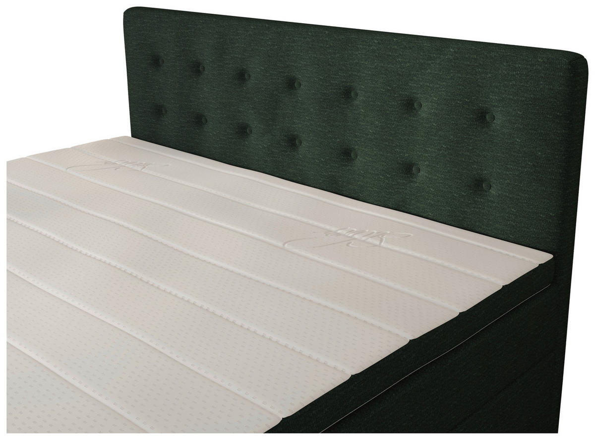 BOXSPRINGBETT 200/200 cm,  in Waldgrün, gepolstertes Kopfteil, Bettkasten, Topper, Matratzen, H3 + H4 = fest + sehr fest  - Waldgrün/Schwarz, KONVENTIONELL, Kunststoff/Textil (200/200cm) - Chameo